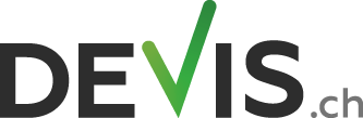 Logo de Devis.ch, plateforme en ligne disponible pour réaliser des devis, présenté ici avec un design simple et moderne, disponible à l'achat et livraison., Genève